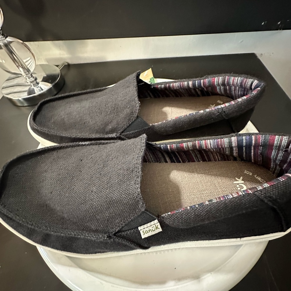 🆕Sanuk Sideline 2 Hemp Black Slip On Canvas Shoes - Picture 6 of 12